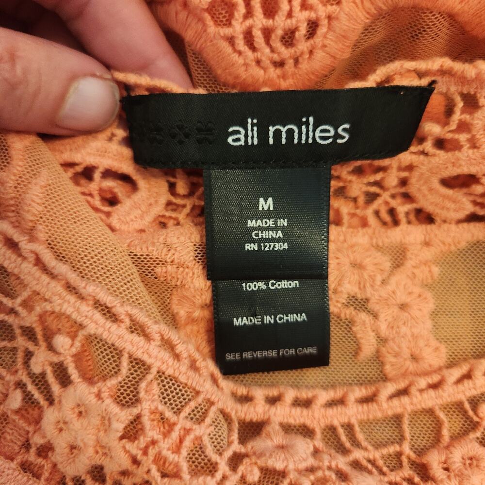 Ali Miles Swim Coverup Tunic Top Size Medium Womens Sheer Mesh Embroidered Dress - Picture 10 of 12